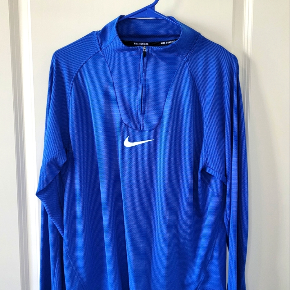 Nike Mock Neck Running Quarter Zip-Royal Blue-Mens Size Large